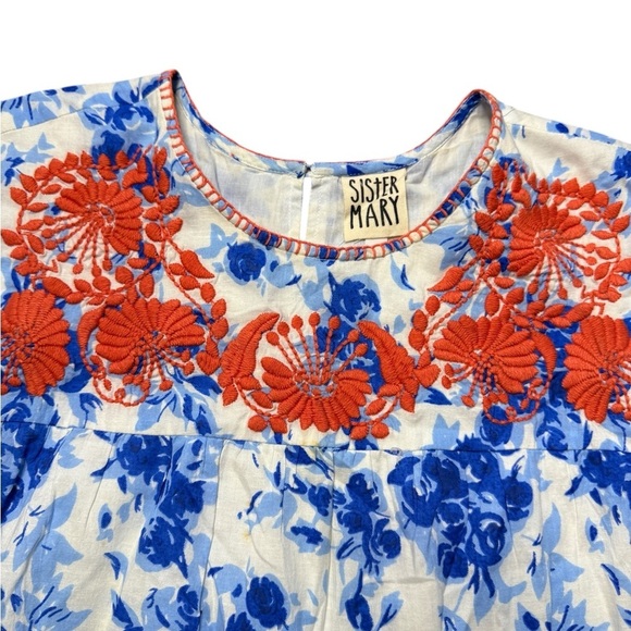 Sister Mary Blue and Red Floral Midi Dress S - Picture 5 of 9